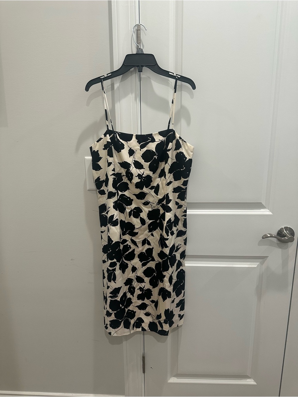 Ann Taylor Cream Spaghetti-Strap Mini Dress with Black Floral Print